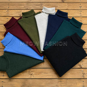 เสื้อสเวตเตอร์คอเต่าผู้ชาย ผ้าฝ้าย สีพื้น ถักแบบสวม แขนยาว อุ่นสำหรับฤดูหนาว มีหลายสี พร้อมส่ง ขายส่ง - Product Image 3