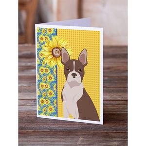 Summer Sunflowers Red Boston Terrier Tarjetas de felicitación Pack 8 Whimsical A7 Tamaño 5x7 Tarjetas de notas en blanco con sobres - Product Image 2