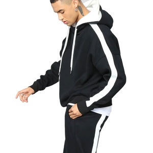 Custom <b>Men's</b> Black <b>White</b> Color Block Tracksuit Pullover Hoodie and Jogger Pants Set Casual Streetwear Sportswear Two Piece Set - Product Image 2