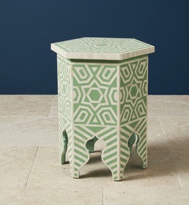 Mesita de Noche Hexagonal Moderna de Lujo con Incrustaciones de Hueso y Tapa de Madera Sólida para Dormitorio o Apartamento - Product Image 1