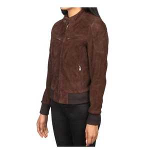 Veste en cuir suédé faite à la main, style motard, coupe bomber, veste de moto rétro pour femmes - Product Image 2
