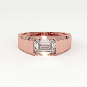 Aarinya Bague de mariage moderne pour homme en or 14K avec diamant de laboratoire certifié IGI, taille émeraude, serti clos, à facettes, style Keystone, émeraude taille émeraude orientale-occidentale - Product Image 2