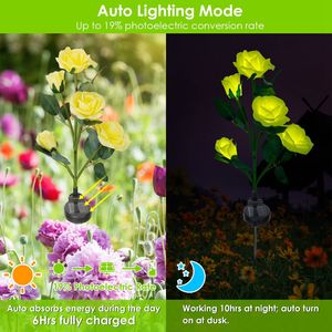 2 pz lampada a LED decorativa a energia solare con Design a fiori di Rose resistente all'acqua luci di paletto per giardino esterno in giardino - Product Image 3