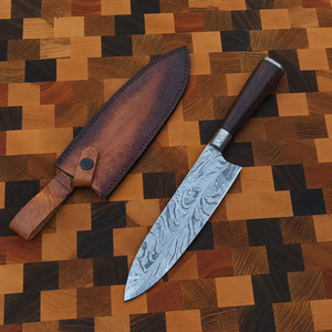 Couteau de chef artisanal en acier Damas avec manche en bois, couteau de cuisine professionnel de style japonais, couteau de cuisson à lame pleine - Product Image 6