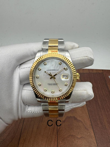 Montre automatique de luxe vintage bicolore style hip-hop, cadran nacre, index diamantés, lunette cannelée, mouvement ETA de haute qualité - Product Image 3