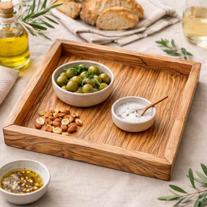 Premium Solid Olive Wood Serving Tray Handmade Square Wooden Food Serving Tray Decorative Coffee Tea Snack <b>Breakfast</b> Tray - Product Image 6