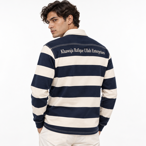 <b>Men's</b> Green and <b>White</b> Striped <b>Long</b> <b>Sleeve</b> Rugby Jersey Polo <b>Shirt</b> with Button Placket Green <b>white</b> striped rugby jersey <b>Long</b> - Product Image 3