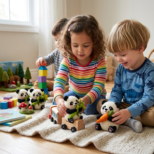 Figurine de panda en feutre de laine personnalisée - Jouet animal en feutre mignon pour enfants - Panda décoratif avec bambou pour la décoration des étagères et des bureaux - Product Image 3