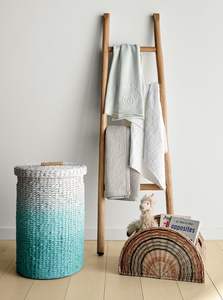 Panier rond ombré bleu clair avec doublure, panier de rangement fait main, vente en gros, écologique, fabriqué au Vietnam - Product Image 3