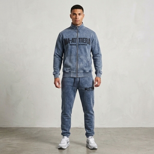 Conjunto Deportivo de Invierno para Hombre, Chaqueta con Cierre y Pantalones Jogger en Azul Lavado, 100% Algodón Ecológico de Secado Rápido, Estilo Casual - Product Image 1