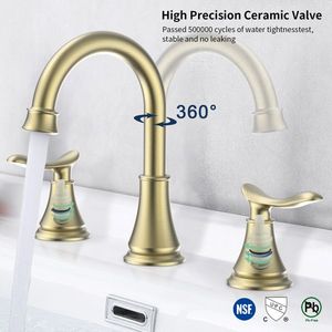 Rubinetto per lavabo a 2 maniglie, 8 pollici, finitura oro spazzolato, con beccuccio girevole a 360 gradi, per lavabo da bagno a 3 fori - Product Image 3