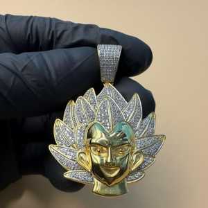 Colgante de Son Goku de Dragon Ball Z, Plata de Ley 925, Joyería Hip Hop, Chapado en Oro, con Incrustaciones de Moissanita VVS - Product Image 4