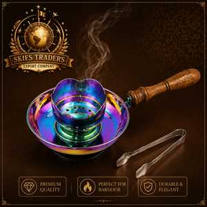 Metallic Black Bakhoor Burner Charcoal Incense Holder Gunmetal Oud Censer With Wooden Handle Frankincense Burner And Tong - Product Image 5