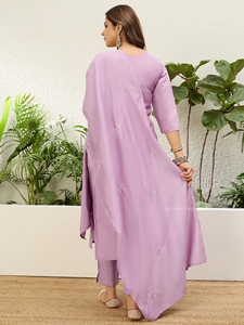 Elegant Indian Ethnic Wear Straight Kurti Pant Set with Embroidery and Organza Dupatta - Product Image 3