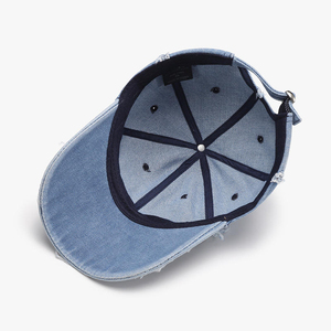 Fashion Unisex 6-Panel 100% Cotton <b>Baseball</b> <b>Cap</b> Heavy Frayed Edges Custom Embroidery Rhinestones Adjustable Soft Top <b>Cap</b> - Product Image 3