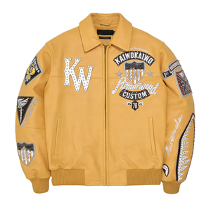 Chaqueta Bomber Varsity de Cuero de Cordero Personalizada para Hombre con Bordado de Tiburón, Chaquetas de Invierno de Cuero Genuino 2025, Ropa de Abrigo OEM - Product Image 6