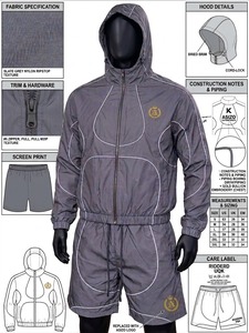 Ensemble de survêtement sportif léger pour homme, gris, été, adulte, coupe-vent, veste à capuche, short, tissu polyester/nylon, séchage rapide - Product Image 3