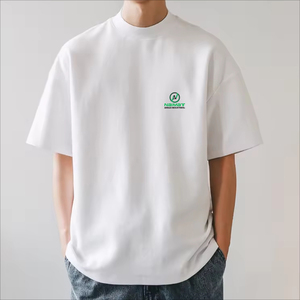 เสื้อยืดคอกลมหนาคุณภาพสูง ผ้าฝ้ายทรงโอเวอร์ไซส์ สีขาวล้วน เสื้อยืดทรงบ็อกซี่ หนักแน่น ผู้ผลิตเสื้อยืดคอเต่าสำหรับผู้ชาย - Product Image 1