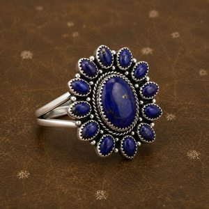 Anillo de Plata de Ley 925 Hecho a Mano con Lapislázuli, Diseño Floral, Estilo Boho Vintage, Gema Opaca - Product Image 3