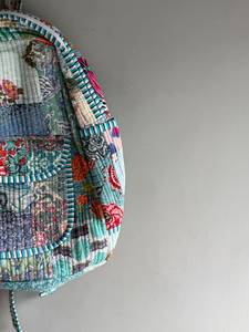 Sac à dos bohème en coton patchwork antivol avec panneaux rayés, fermeture éclair, poignée souple, usage quotidien, unisexe, cadeau idéal pour - Product Image 5