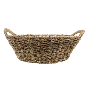 Plateau de sedge rond en MDF fait main avec incrustation Capiz avec poignées, plateau de service décoratif en panier tissé naturel avec motif floral - Product Image 5