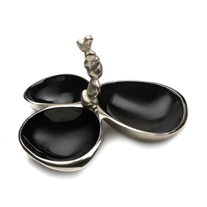 Luxury 2-Compartment Metal Snack Bowl With Black Enamel Interior & Silver Trim, Elegant Candy Dish For Modern Home Decoration - Product Image 6