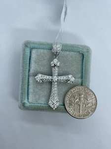 Pendentif Croix Art Déco avec Moissanite Ronde Taillée, en Argent Sterling 925, Bijou Chrétien Religieux, Charme, Cadeau - Product Image 2