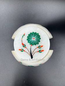 Juego de 6 posavasos de mármol con incrustaciones de piedras preciosas, vajilla de lujo hecha a mano, elegante decoración para el hogar, regalo. - Product Image 4