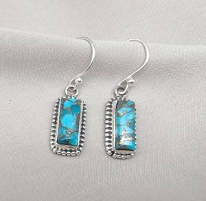Pendientes de Plata de Ley 925 con Turquesa Azul Cobre, Joyería Colgante Art Deco, Certificados por IGI para Bodas y Fiestas - Product Image 5