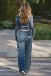 ONETEN Women's Blue Long Sleeve <b>Crop</b> Top Drawstring <b>Joggers</b> Set Casual Print Full Length Loose Fit Sporty 2 in 1 Summer Wear - Product Image 3