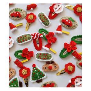 Handmade Crochet Christmas Hair Clips Floral <b>Pattern</b> Yarn <b>Knitting</b> Diy Set Assorted Colors Cartoon Theme - Product Image 1