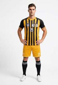 Maillot de football rétro de haute qualité en gros, 100 % polyester, personnalisable avec logo et numéro d'équipe, respirant, séchage rapide, col en V, manches courtes - Product Image 2