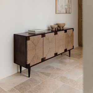 Buffet Vandana Grand Maxima 160x40 cm en bois de manguier et jute Evans - Product Image 1