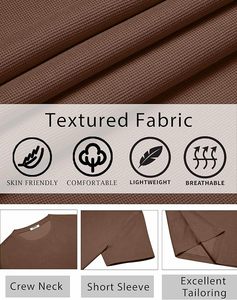 Men's <b>Brown</b> Short <b>Sleeve</b> O-Neck Knitted T-Shirt Slim Fit Casual Breathable 100% Cotton Solid Color <b>Top</b> - Product Image 4