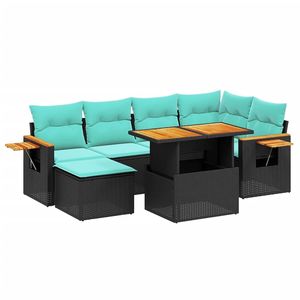 Juego de sofás de patio de ratán sintético negro de 7 piezas con cojines, conjuntos de jardín - Product Image 2