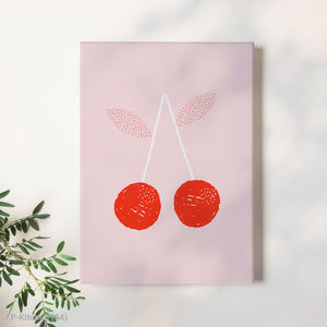 Décoration murale festive, affiche illustrée de fruits mignons à la cerise, art mural scandinave pour cuisine - Product Image 1