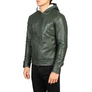 Veste en cuir unisexe en véritable peau de mouton vert Baston avec doublure entièrement en polaire et poignets à boutons pression pour homme ou femme - Product Image 1