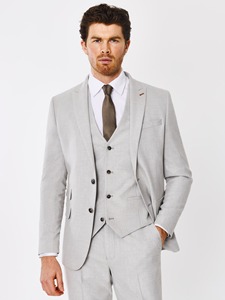 Costume 3 pièces gris clair pour homme, style britannique, veste simple boutonnage en laine, col cranté, tenue de cérémonie professionnelle - Product Image 3