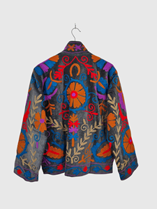 Veste à col mandarin brodée à la main avec des motifs floraux, manches longues, en velours, taille plus pour femmes, style Prairie Chic, vêtements d'automne - Product Image 6