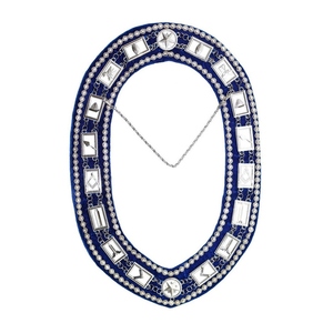 Luxury <b>Masonic</b> Blue Lodge Chain Collar Silver Tone Metal Jewels Royal Blue Velvet Decorative Trim Freemason Regalia Wholesale - Product Image 1