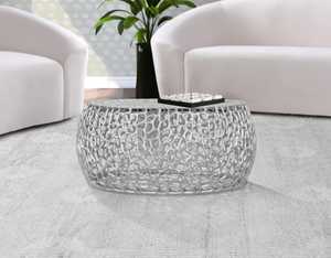 Mesa de Centro Redonda de Metal de Estilo Moderno con Diseño Decorativo Calado, Muebles Contemporáneos para Sala de Estar - Product Image 3
