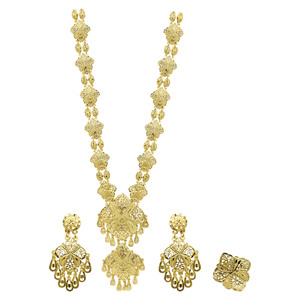 Ensemble de bijoux fantaisie en gros, parure de mariée plaquée or 14K 18K 24K au design turc, colliers longs de style traditionnel de Dubaï - Product Image 1