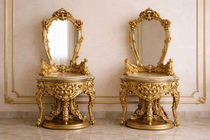 เตียงพระราชินีพระราชวังมหารานีสำหรับวิลล่าหรูหรา เฟอร์นิเจอร์ห้องนอนไม้แกะสลักอย่างดี ชุดตกแต่งภายในห้องนอนสีทองสุดคลาสสิก สไตล์อเมริกัน - Product Image 3