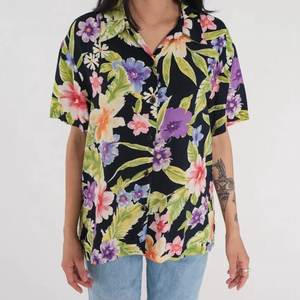 Chemise à fleurs tropicales, chemisier hawaïen à boutons, grande taille, haut à manches courtes d'automne, style rétro vintage, mode hawaïenne - Product Image 4