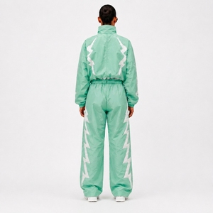 Survêtement pour femme vert menthe à imprimé géométrique, fermeture éclair intégrale, col montant, coupe ample, style sportif, printemps, 100 % polyester - Product Image 2