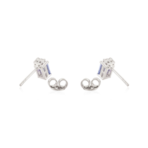 925 <b>Silver</b> High Quality Minimalist Baguette Cut 6X4 MM Natural Tanzanite & Diamond <b>Stud</b> Earrings For Women Part Wear Jewelry - Product Image 6