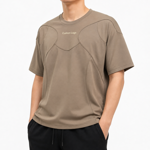 OEM Custom Logo Front Blank Design Oversized <b>Boxy</b> <b>T</b>-<b>Shirt</b> Men Drop Shoulder Cut and Sew Panel Streetwear Short Sleeve Wholesale - Product Image 3