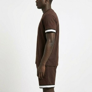 Men's Solid Brown Crew Neck T Shirt And Shorts <b>Set</b> Casual <b>Knitted</b> Summer Outfit With Matching Shorts For Everyday Wear - Product Image 3