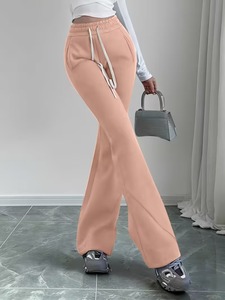 <b>Women</b> High Waist Flared Leg Sweatpants Solid Color Drawstring Full Length Cotton Pants Side Pockets Spring Leisure Bottoms - Product Image 4