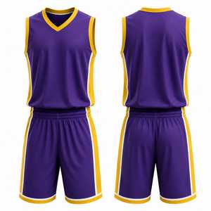 Ensemble de maillot de basket-ball violet et jaune, débardeur sans manches à col en V avec short à taille élastique, vêtements de sport anti-humidité - Product Image 1